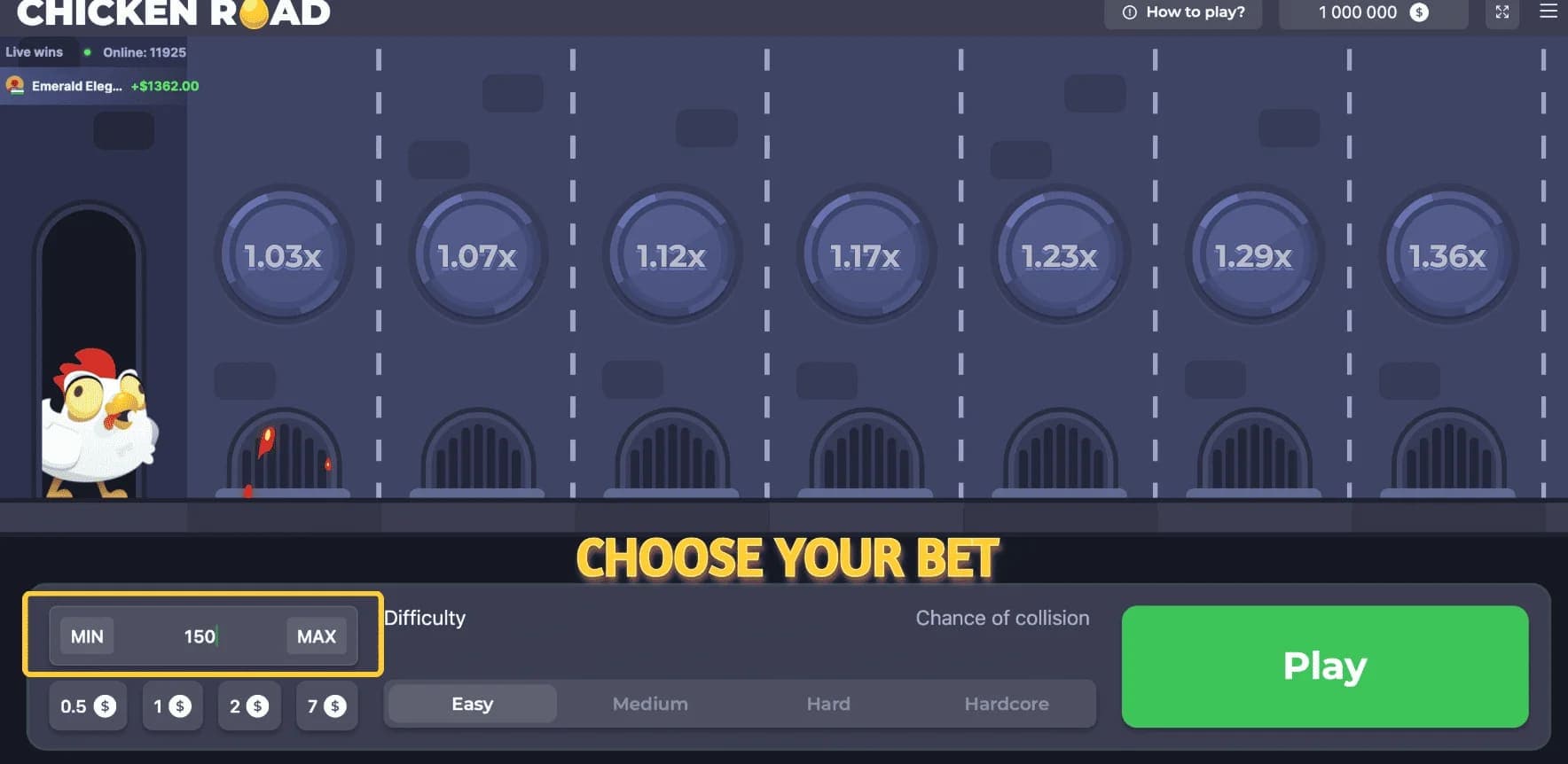 Fase 1 - Iscriviti e scegli la tua puntata - Chicken Road